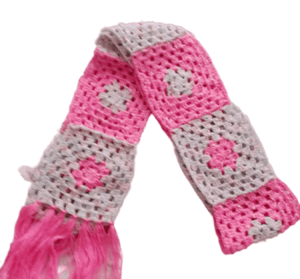 El Örgüsü Etnik Otantik Motifli Pembe-Bej Atkı & Boyunluk