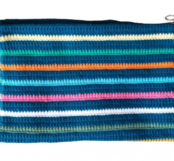 El Örgüsü Çizgili Kadın Püsküllü El Çantası