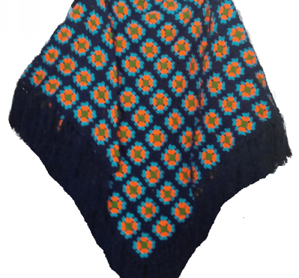 El Örgüsü Etnik Otantik Motifli Koyu Lacivert Büyük Boy Şal