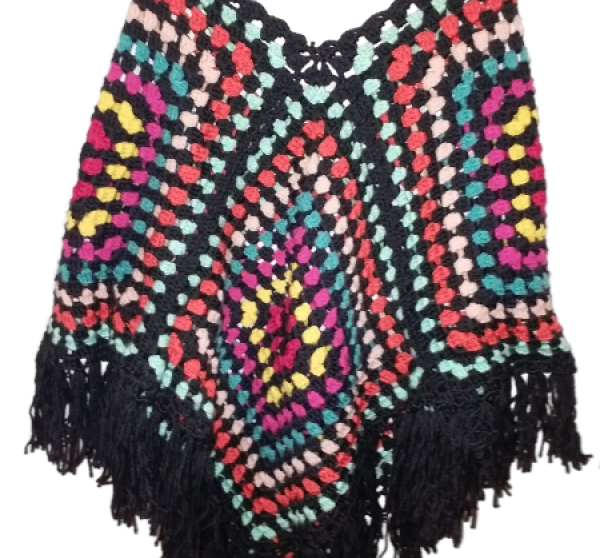 El Örgüsü Etnik Otantik Çok Renkli Büyük Beden Panço