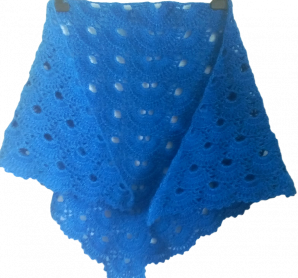 El Örgüsü Etnik Otantik Virüs Modeli Mavi Küçük Boy Tiftik Şal (1)