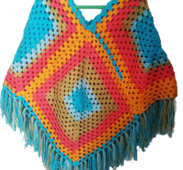 El Örgüsü Etnik Otantik Renkli Kırçıllı Çocuk Panço