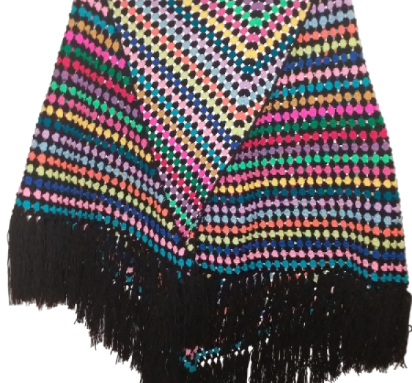 El Örgüsü Etnik Otantik Çizgi Çok Renkli Büyük Boy Şal