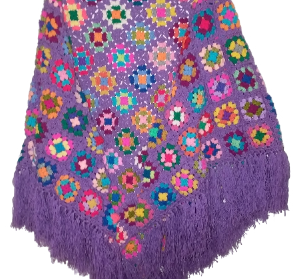 El Örgüsü Etnik Otantik Motifli Büyük Boy Mor Şal