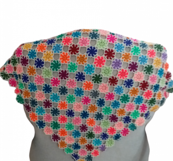 El Örgüsü Etnik Otantik Çiçek Motifli Ekru Çok Amaçlı Örtü