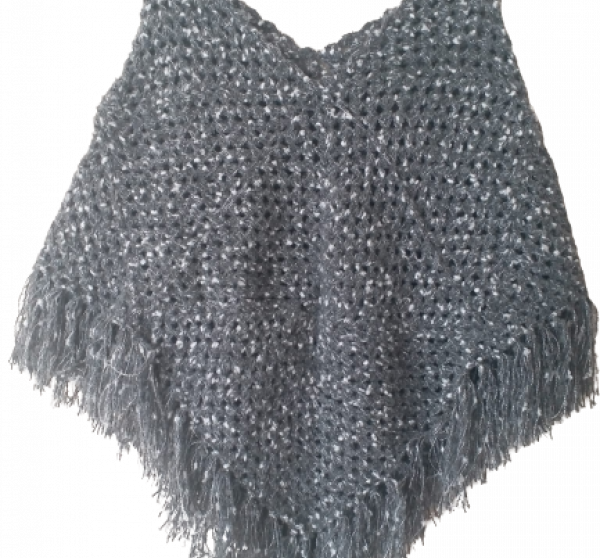 El Örgüsü Gri Kırçıllı Kadın Panço