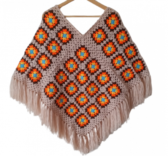 El Örgüsü Etnik Otantik Motifli Bej Panço