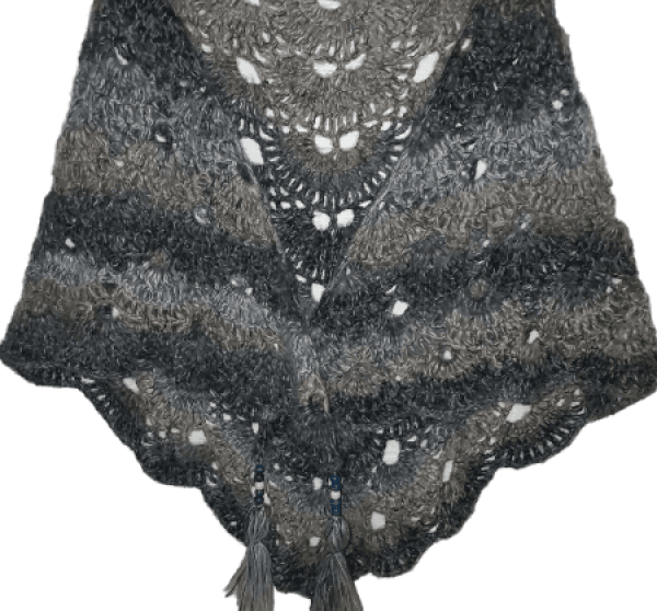 El Örgüsü Püskül Boncuk Detaylı Renkli Kırçıllı Büyük Boy Tiftik Şal