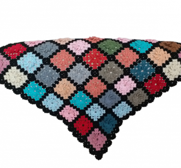 El Örgüsü Etnik Otantik Motifli Siyah Çok Amaçlı Örtü