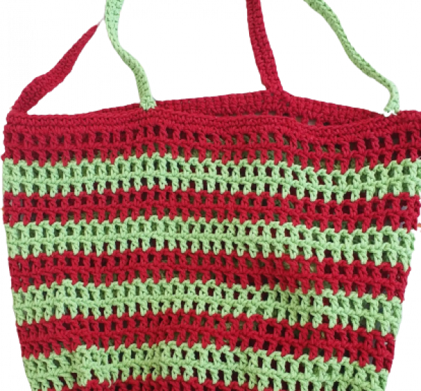 El Örgüsü Koton Makrome Kırmızı&Neon Yeşil Plaj Çantası