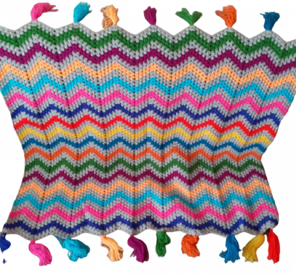 El Örgüsü Etnik Otantik Zigzak Renkli Püsküllü Çok Amaçlı Örtü