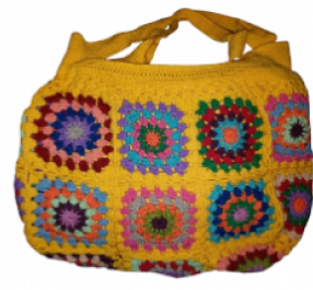 El Örgüsü Etnik Otantik Motifli Büyük Boy Sarı Kadın Çanta