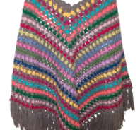 El Örgüsü Etnik Otantik Gri Çok Renkli Panço